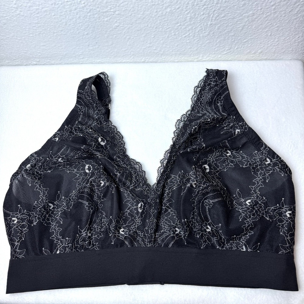 Glamorise‎ 40F Bramour Lexington Lace Plunge Bralette 7013 Black Adjustable Bra